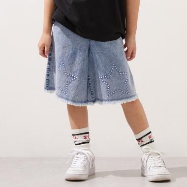 裾星刺しゅう ピグメントデニムハーフパンツ