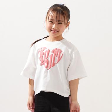 【接触冷感】発泡ハートロゴプリント シャーリング半袖Tシャツ