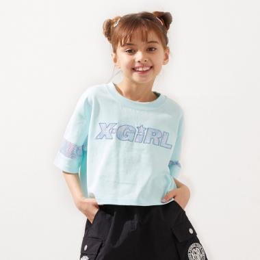 総柄メッシュプリント ショート丈半袖Tシャツ