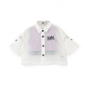 肩あきシアーシャツ+テレコショートタンク セット