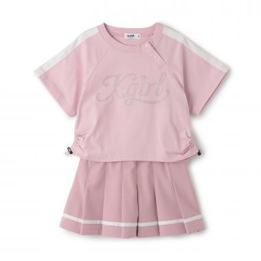 ラメロゴ半袖Tシャツ+ラインプリーツスカート セット