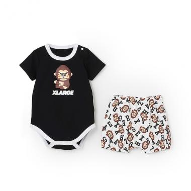 総柄ファニーゴリラ半袖ベビーセットアップ