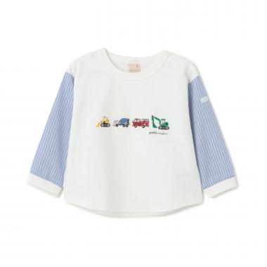 働く車　袖布帛長袖Tシャツ