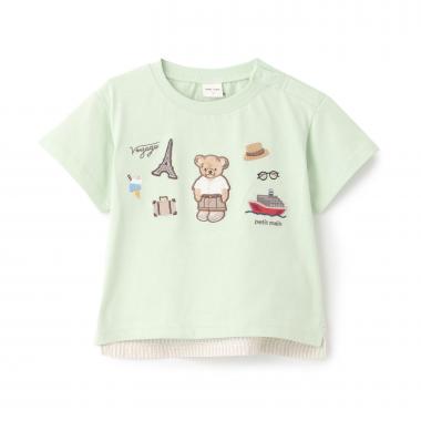 【接触冷感】くま旅アップリケ半袖Tシャツ
