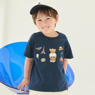 【接触冷感】くま旅アップリケ半袖Tシャツ