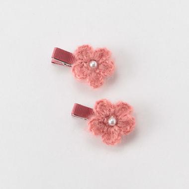 フラワー編みモチーフヘアクリップ