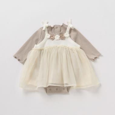 花モチーフシフォンワンピース×メロウテレコロンパースセット