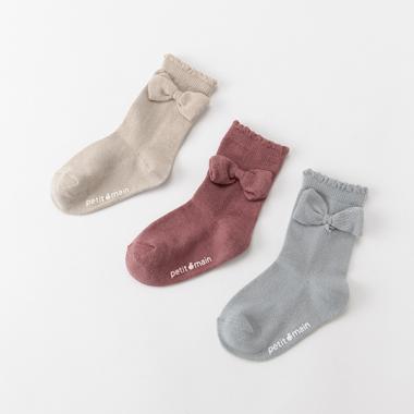 リボンつき無地クルーソックス3Pセット