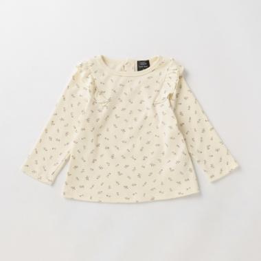 【オーガニック】肩フリル花柄長T