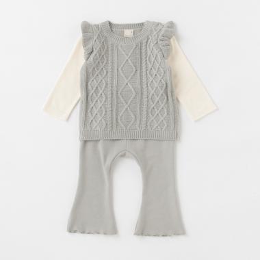 ニット切り替えトップスフレアパンツセット