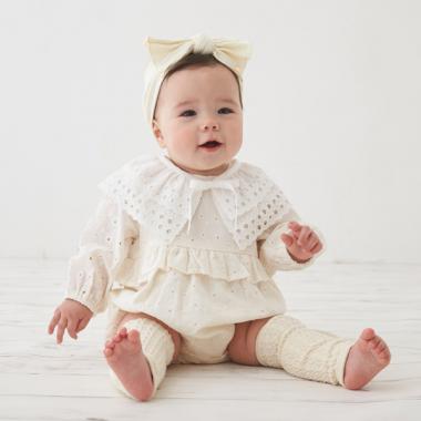 襟付きレースロンパース