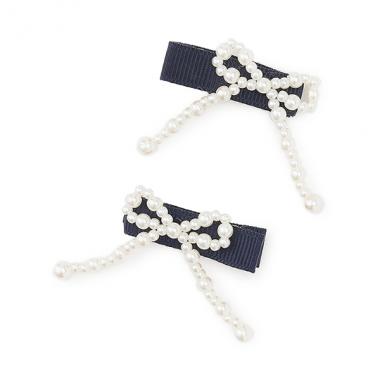 パールリボンヘアクリップ2P