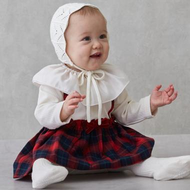 フリル衿つきチェックOPロンパース