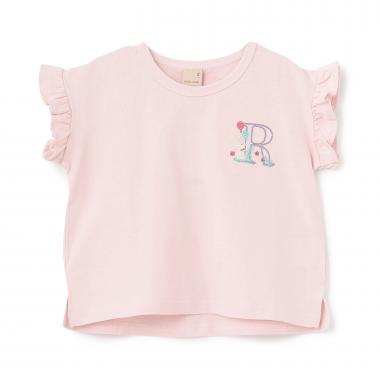 【プティプラ】アルファベット袖フリルTシャツ