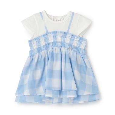 【接触冷感/リンク】ブロックチェックドッキングTシャツ
