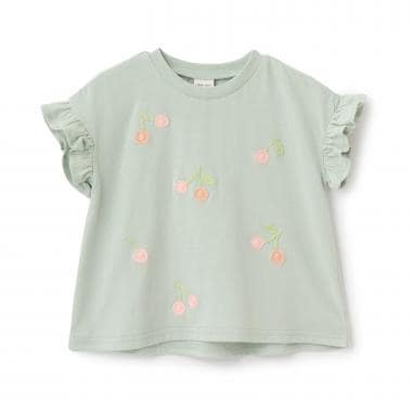 【接触冷感】袖フリル刺しゅう半袖Tシャツ