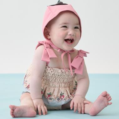 baby キャップつきフルーツ柄ビキニ